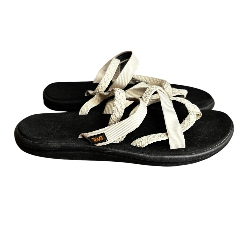 Teva Women's Black Footbed Sandals with Cream Straps